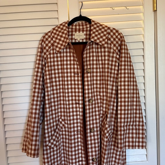 Sezane Clyde Coat Brown Gingham/ Ecru - Size 4 - Picture 6 of 6